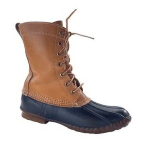Vintage 1960s L.L. Bean Maine Hunting Duck Boots 8 Tan Leather Rubber Sole USA